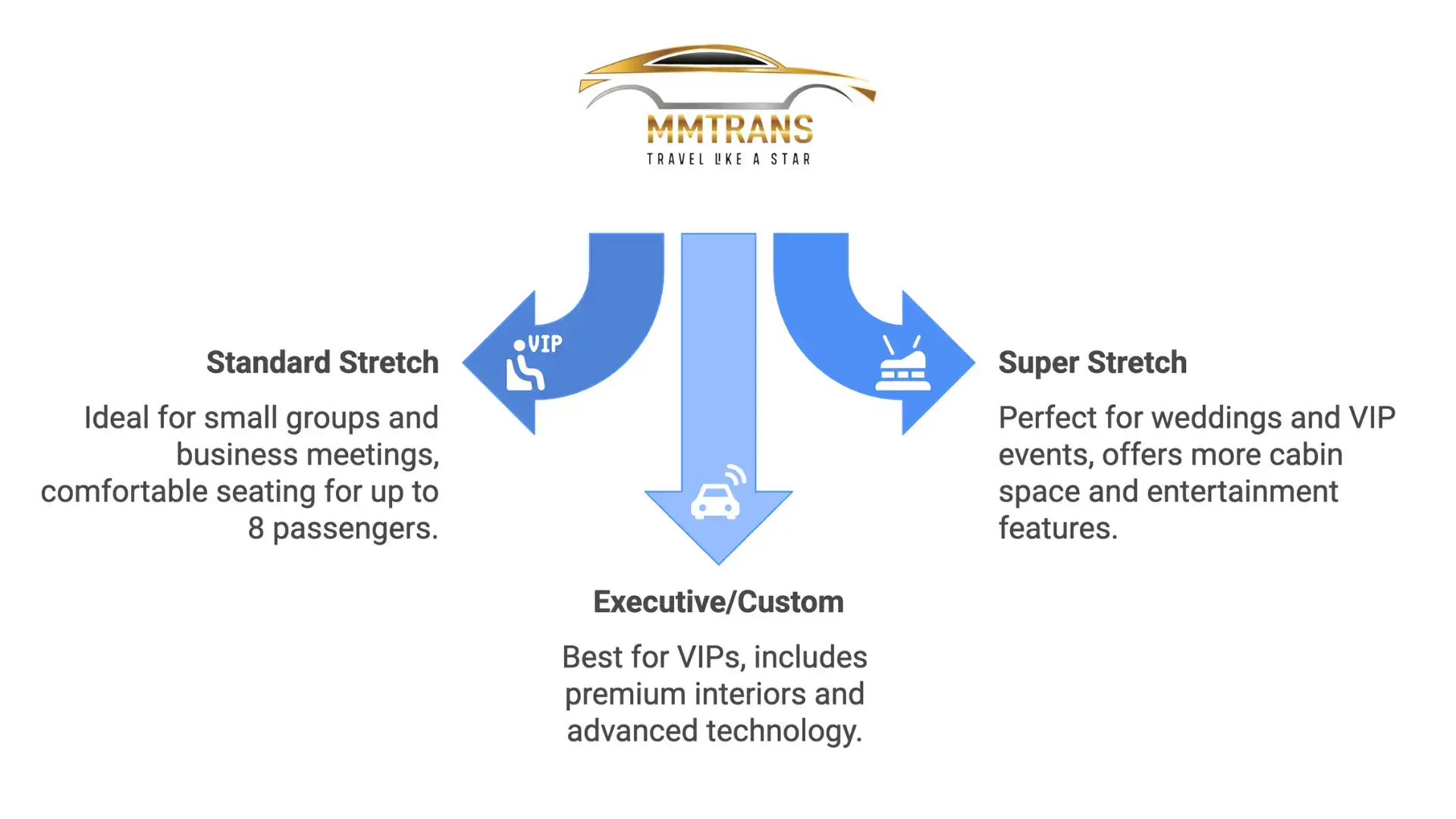 difference if Standard, Vip and Super Stretch limousine lincoln town car